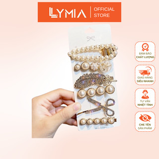 Set kẹp tóc vàng đính ngọc siêu xinh 6 món Hàn Quốc