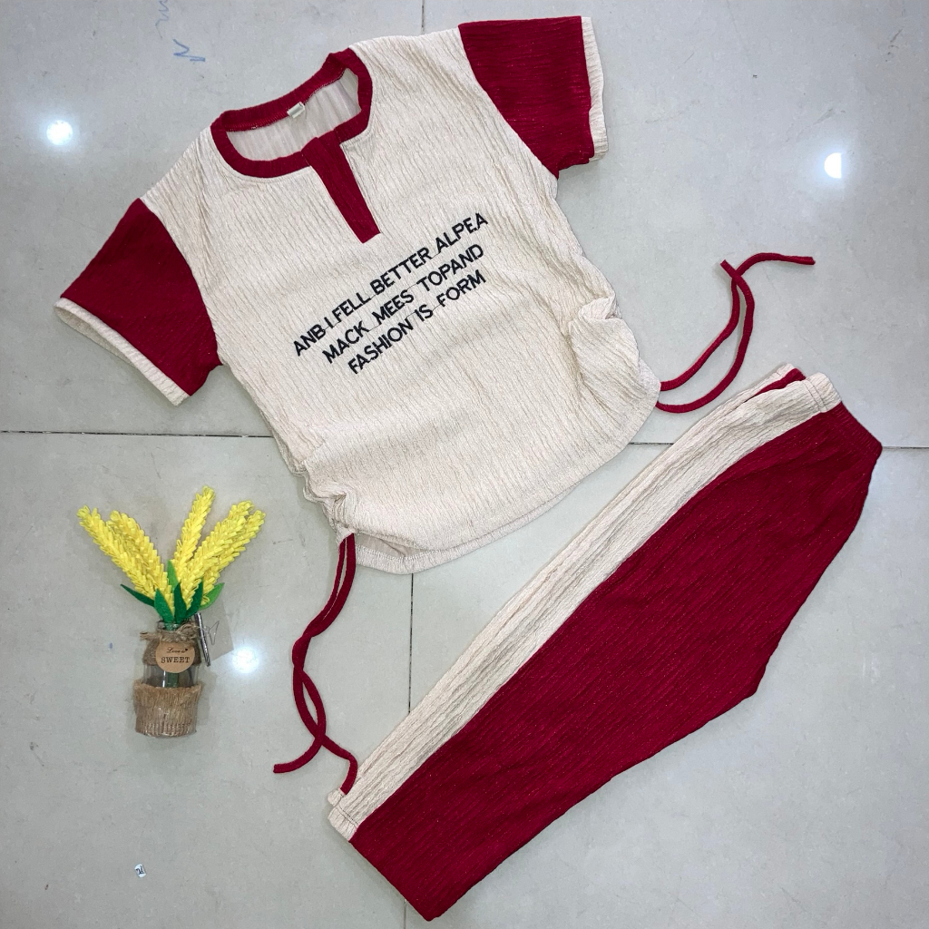 Set áo dây rút + quần lửng vải xốp siêu đáng yêu cho bé gái đi chơi, đi học