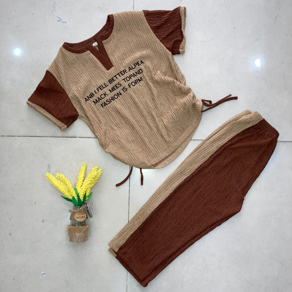 Set áo dây rút + quần lửng vải xốp siêu đáng yêu cho bé gái đi chơi, đi học