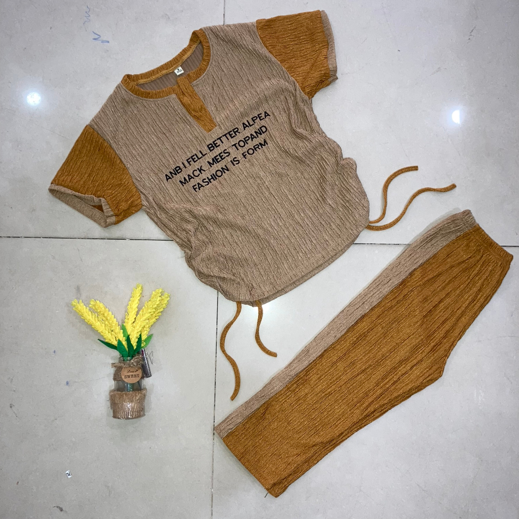 Set áo dây rút + quần lửng vải xốp siêu đáng yêu cho bé gái đi chơi, đi học