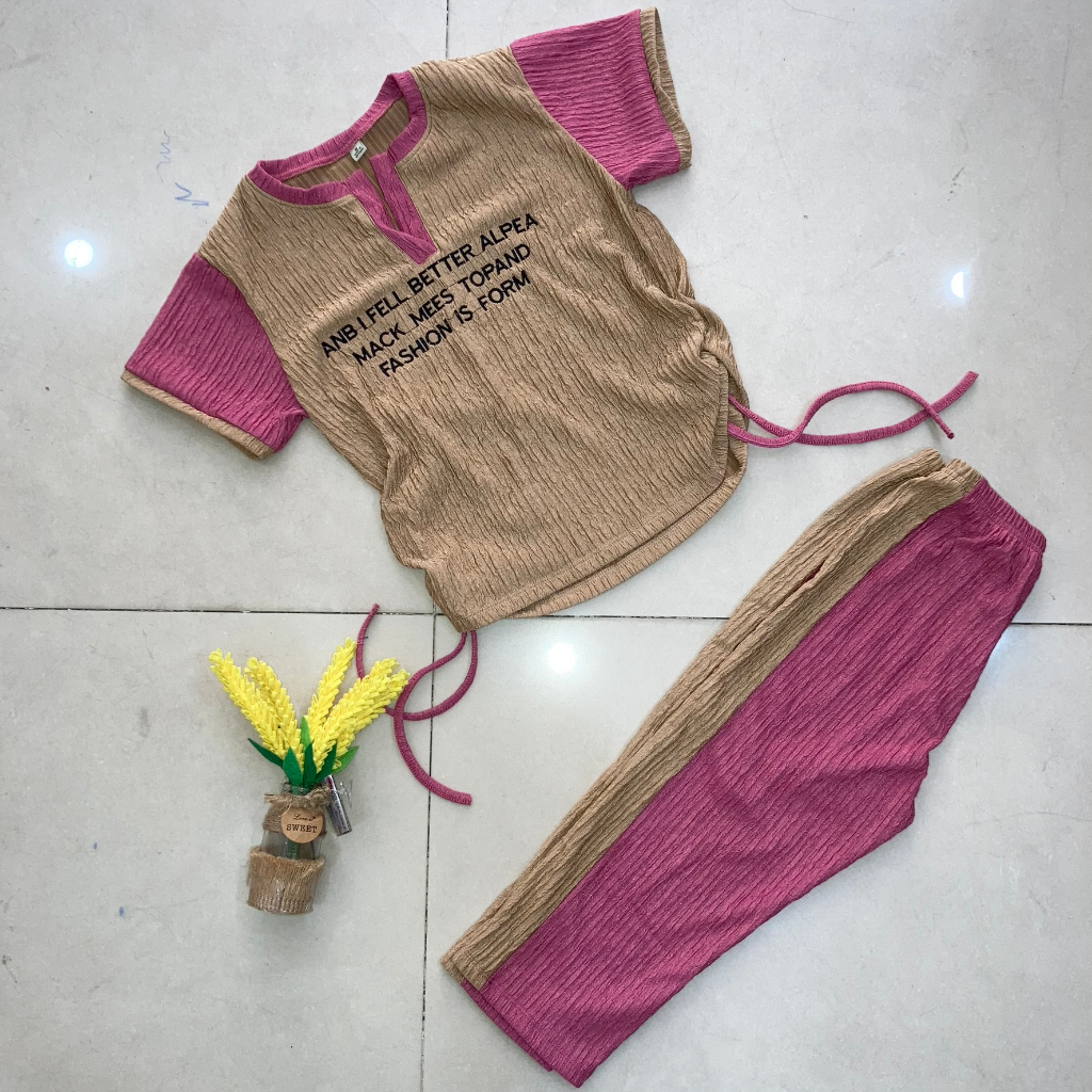 Set áo dây rút + quần lửng vải xốp siêu đáng yêu cho bé gái đi chơi, đi học