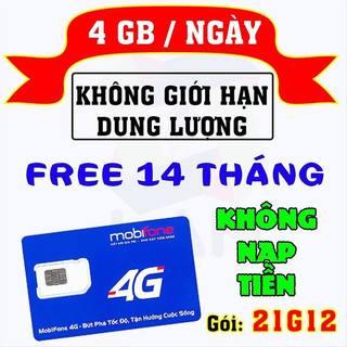 Sim 4g mobifone 1 năm data không giới hạn 12mdt150, 12mxh100, 12mxh120, 21g12, 12sky59 sim data miễn phí 12 tháng