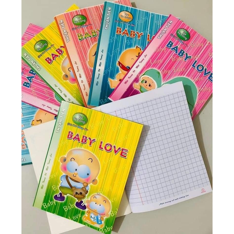 Combo 10 cuốn tập Baby love 48-96 trang, 4 ô ly vuông - Định lượng 100gsm - Tân Thuận Tiến