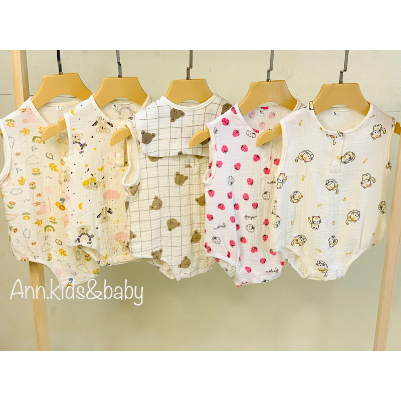 Bodysuit xô muslin  cho bé .từ 0-18 tháng ,thoáng mát an toàn cho bé