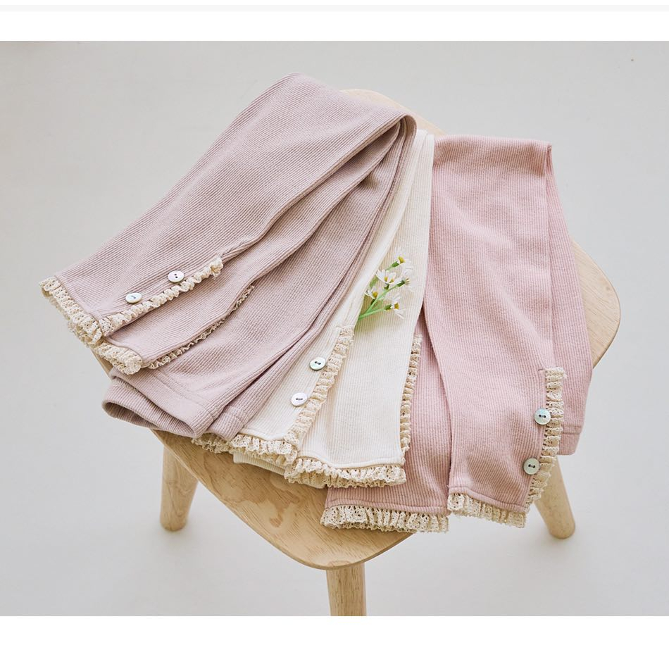 LEGGING THUN TĂM PHỐI REN NÚT XUẤT HÀN CỰC XINH CHO BÉ