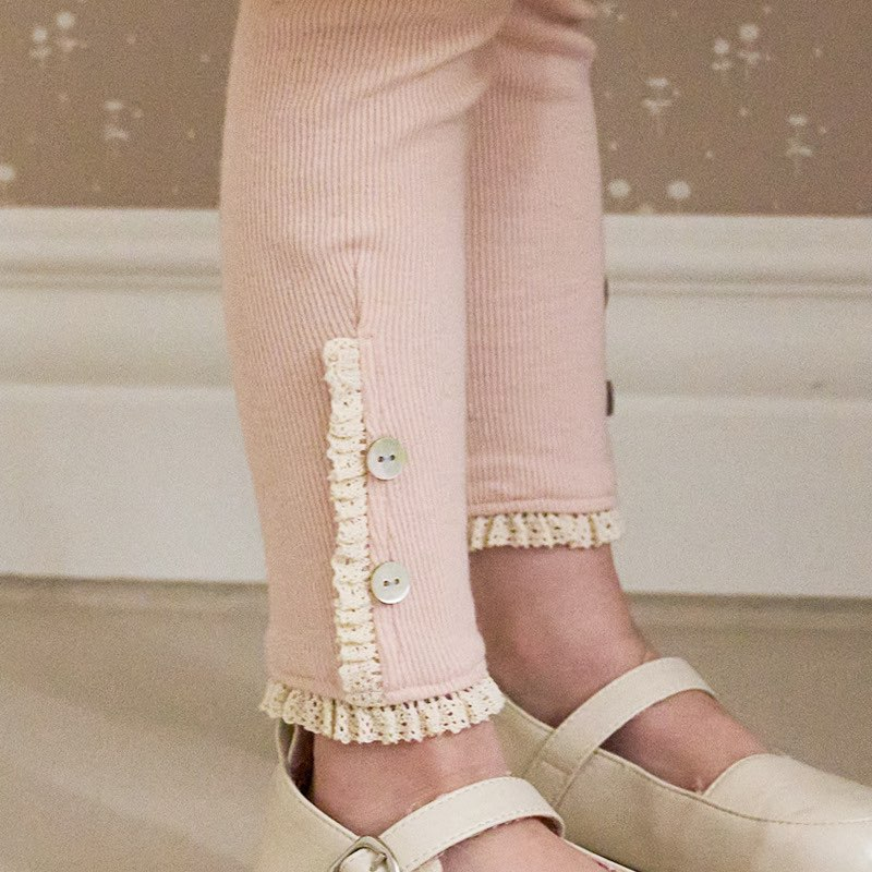 LEGGING THUN TĂM PHỐI REN NÚT XUẤT HÀN CỰC XINH CHO BÉ