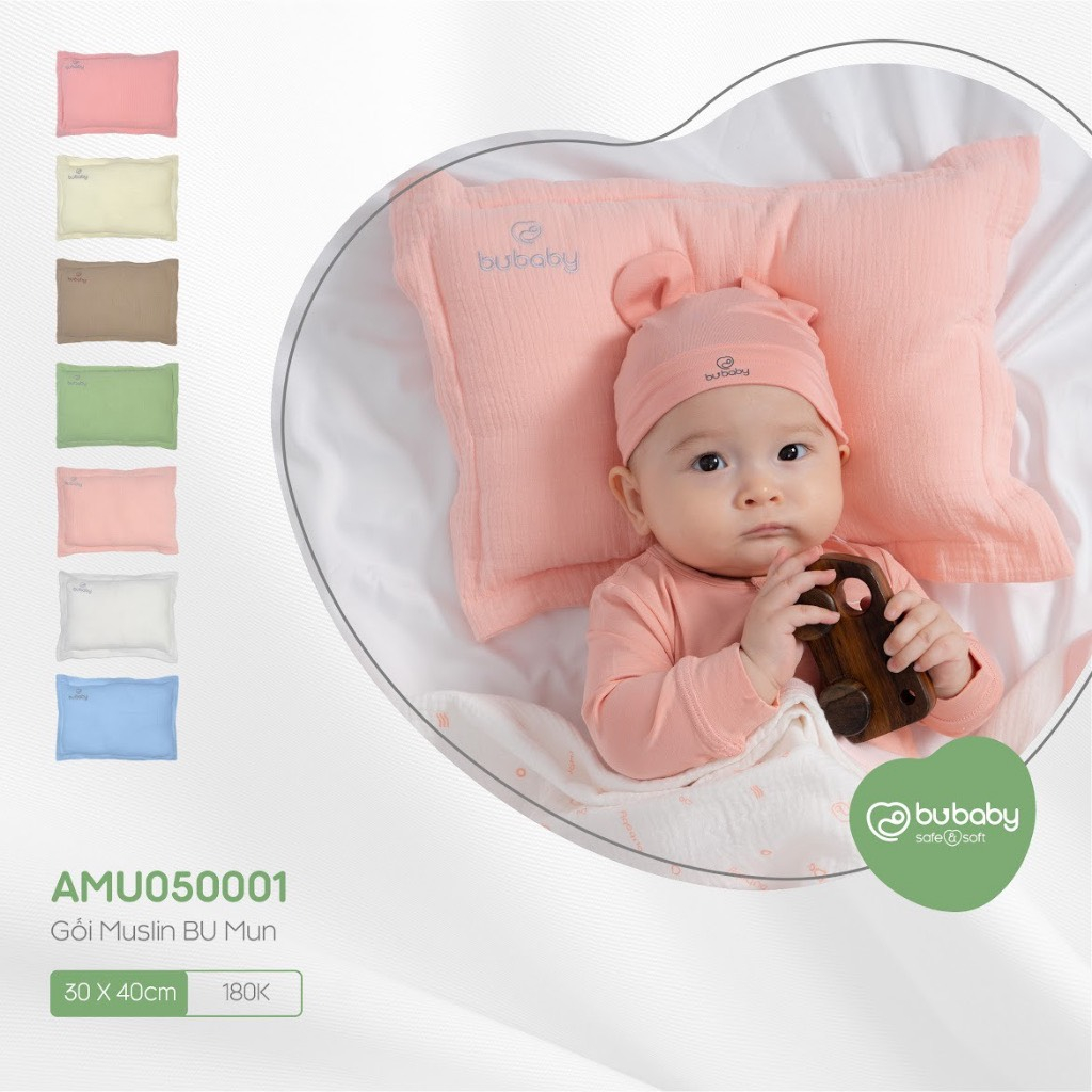 Bubaby AMU05000 Gối Bu Baby Mun cho bé trai bé gái mềm mại thoải mái cao cấp