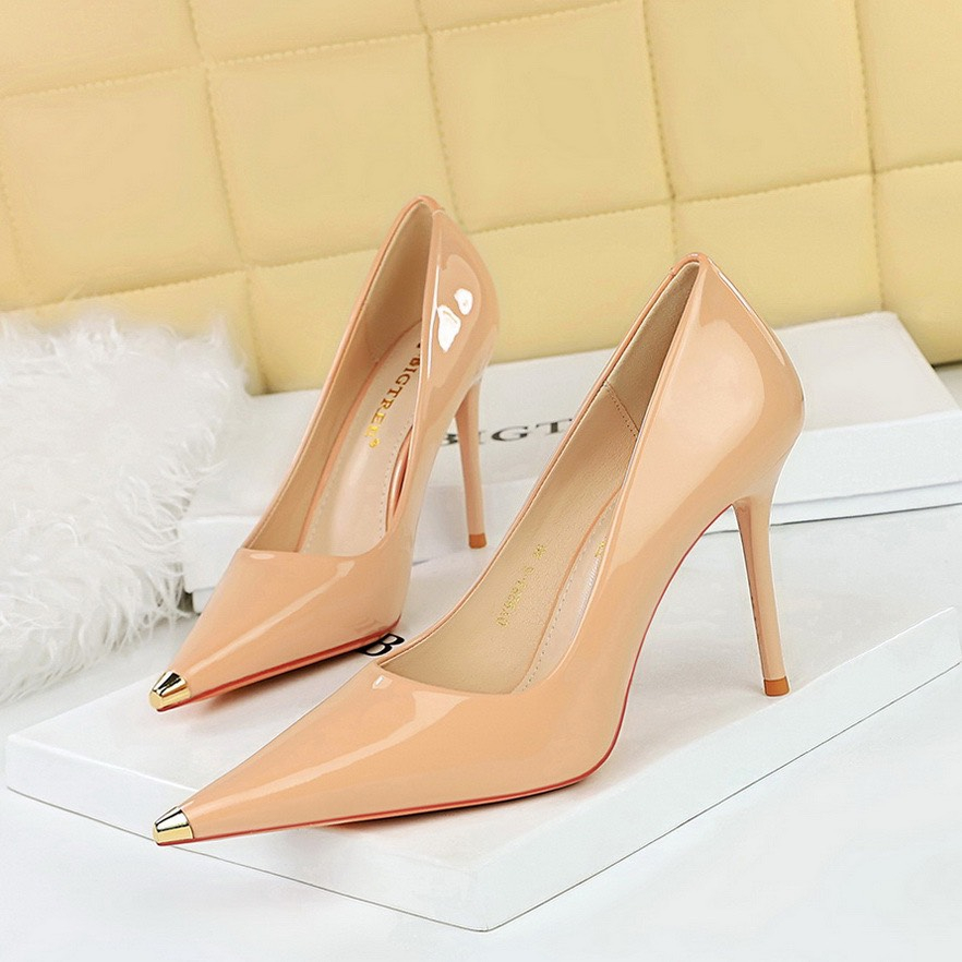 9283-6 Giày cao gót mũi kim loại cao cấp
