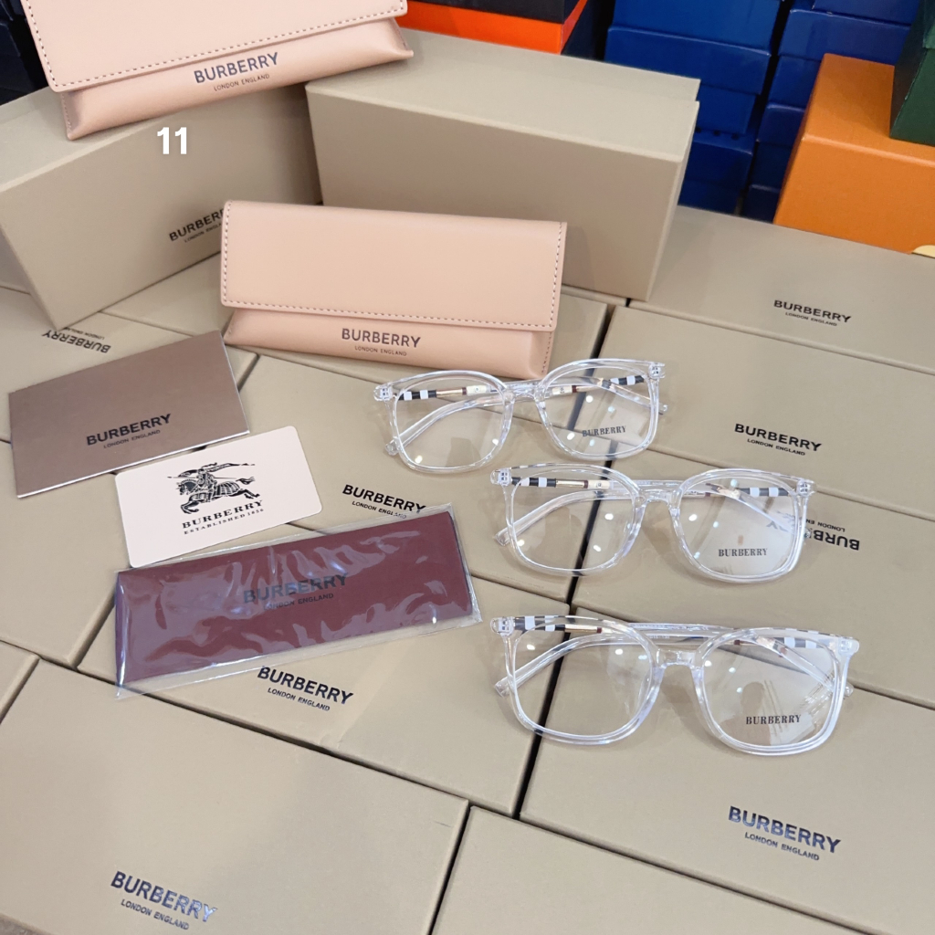 Gọng kính nam nữ burberry gọng vuông chất liệu acetate màu trong suốt tặng khăn