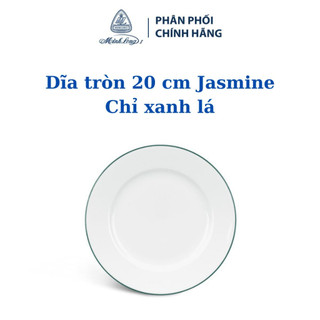 Dĩa tròn minh long 20 cm jasmine chỉ xanh lá - gốm sứ cao cấp minh long i