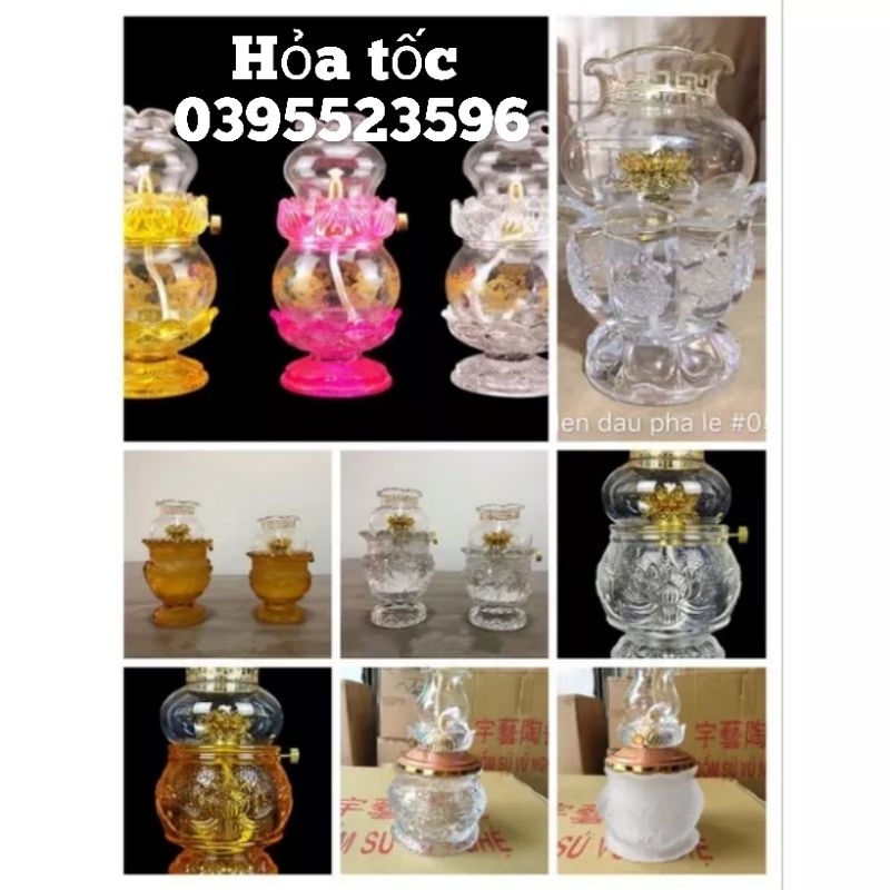 đèn dầu thờ cúng pha lê hoa sen