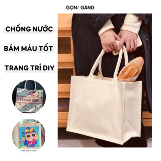 Túi canvas trắng trơn trang trí DIY bám màu chống nước túi xách nữ tote vuông form đựng quần áo đi biển vintage Gọn Gàng