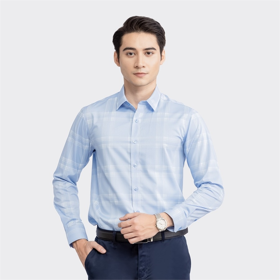 Áo sơ mi nam dài tay ARISTINO phom regular fit, màu xanh lịch lãm và ấn tượng  - ALS00403