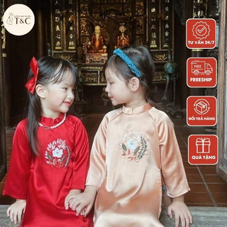Áo dài cách tân nhiều màu chất liệu lụa thêu hoa cho bé gái- Xưởng Áo Dài Cách Tân - BG02