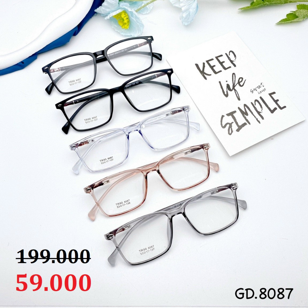 Gọng Kính Nam Nữ Dáng Vuông Nhựa Dẻo Siêu Nhẹ 8087