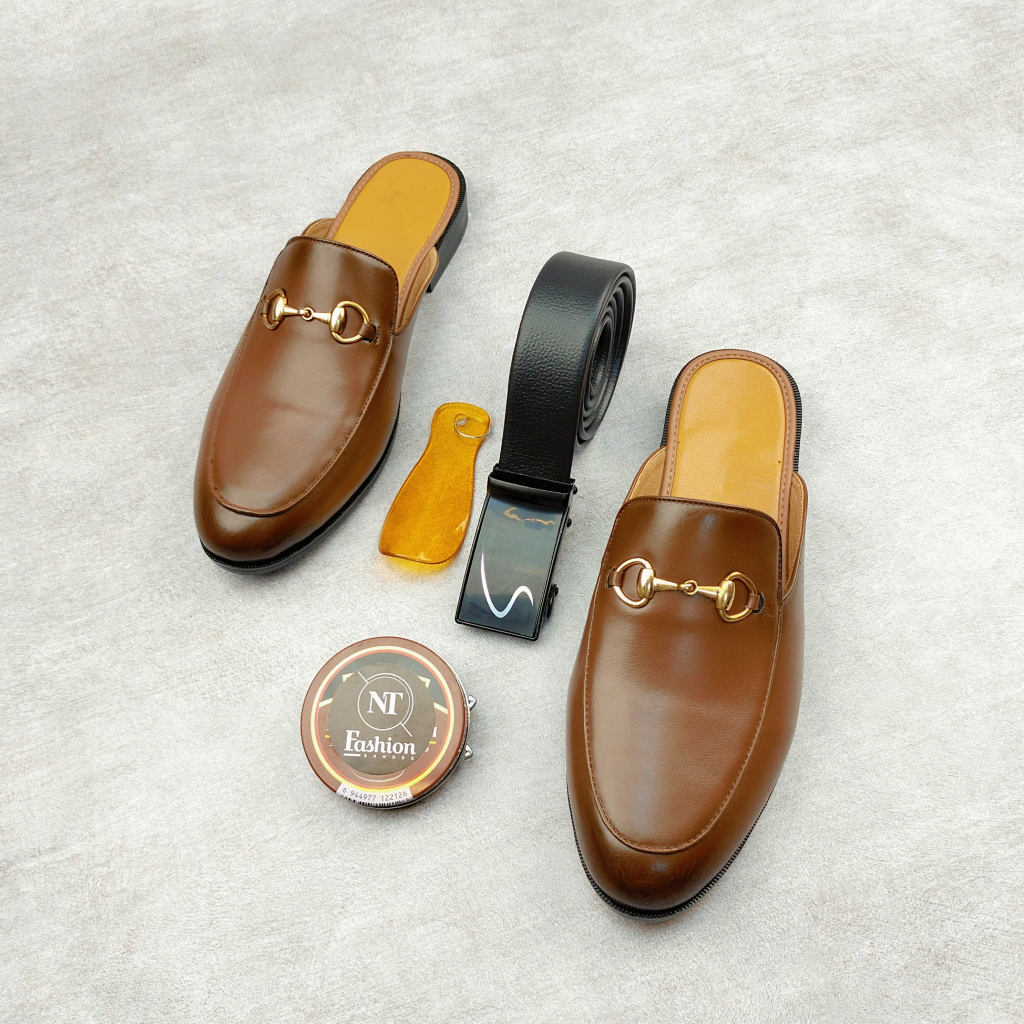 Giày sục nam da sít đế cao su màu nâu đính khuy inox mạ vàng cực phong cách full size 37-44: