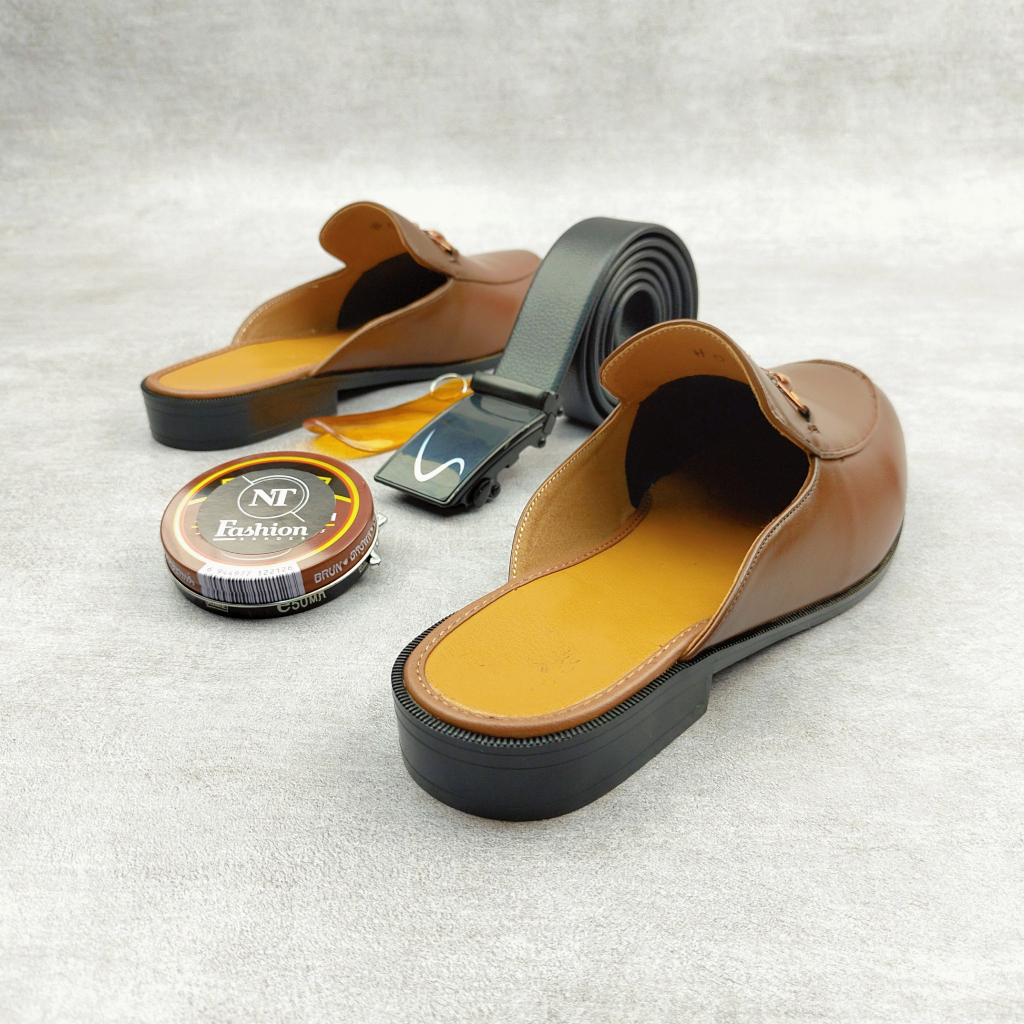 Giày sục nam da sít đế cao su màu nâu đính khuy inox mạ vàng cực phong cách full size 37-44: