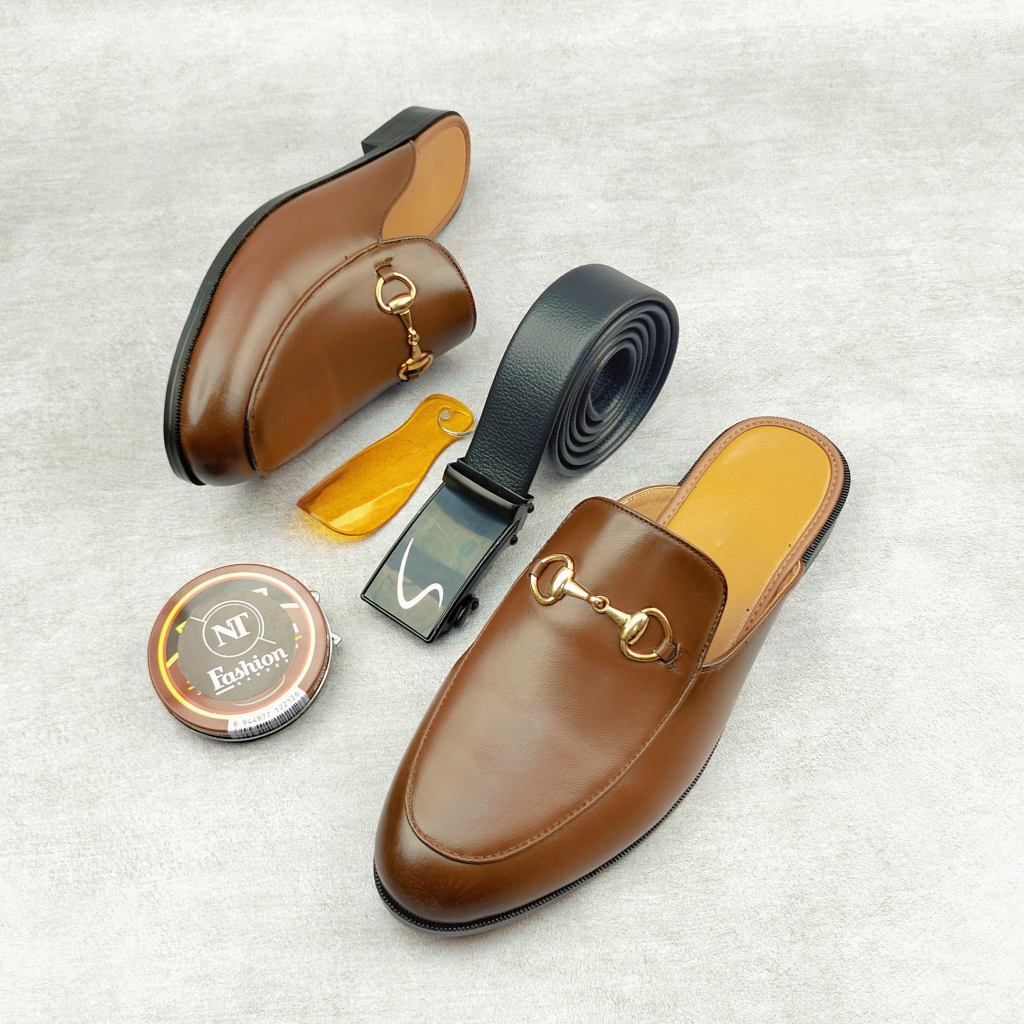Giày sục nam da sít đế cao su màu nâu đính khuy inox mạ vàng cực phong cách full size 37-44: