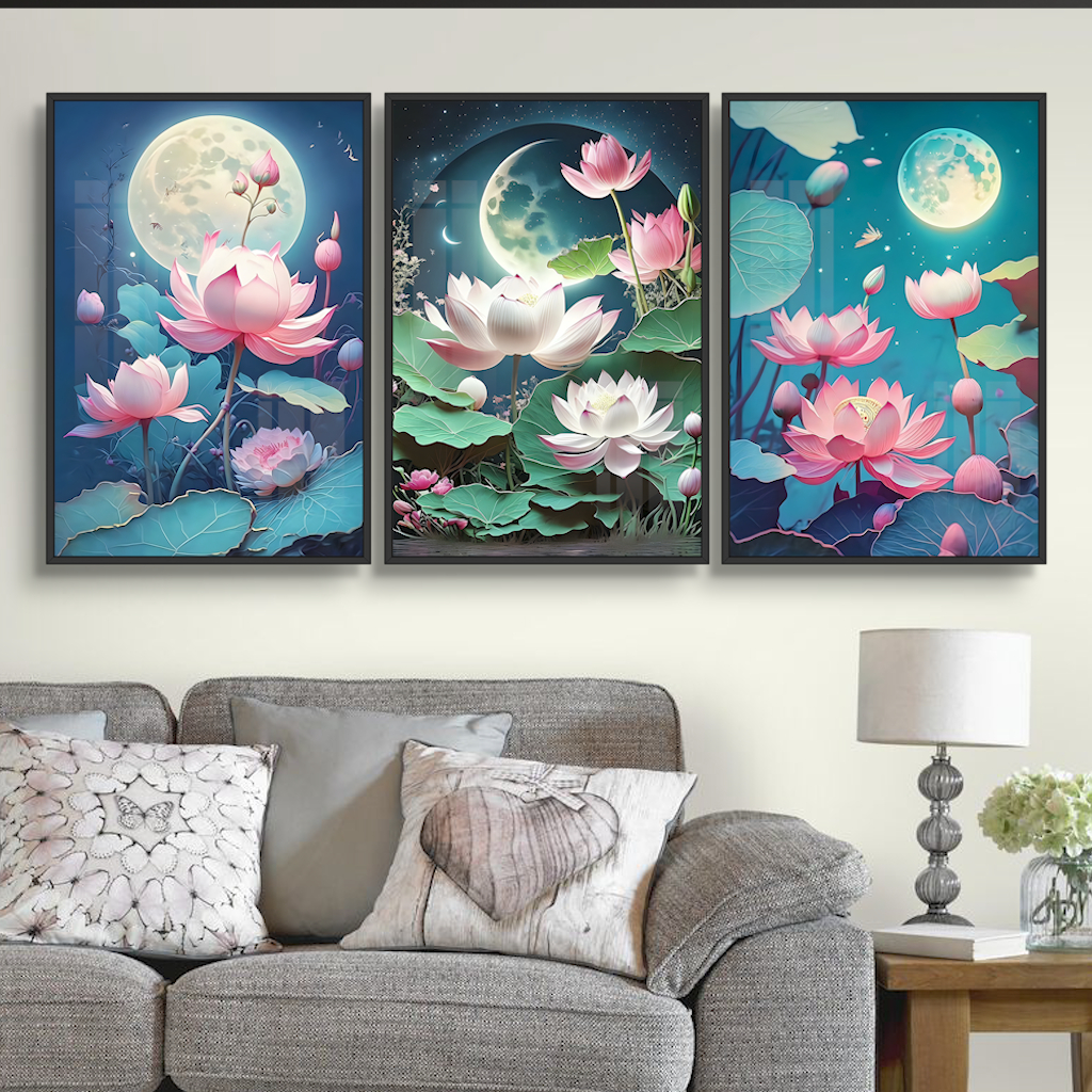 TRANH HOA SEN - Tranh Phật - Tranh Tráng Gương Treo Tường  Trang Trí Phòng Khách, Phòng Thờ, Không Gian Làm Việc