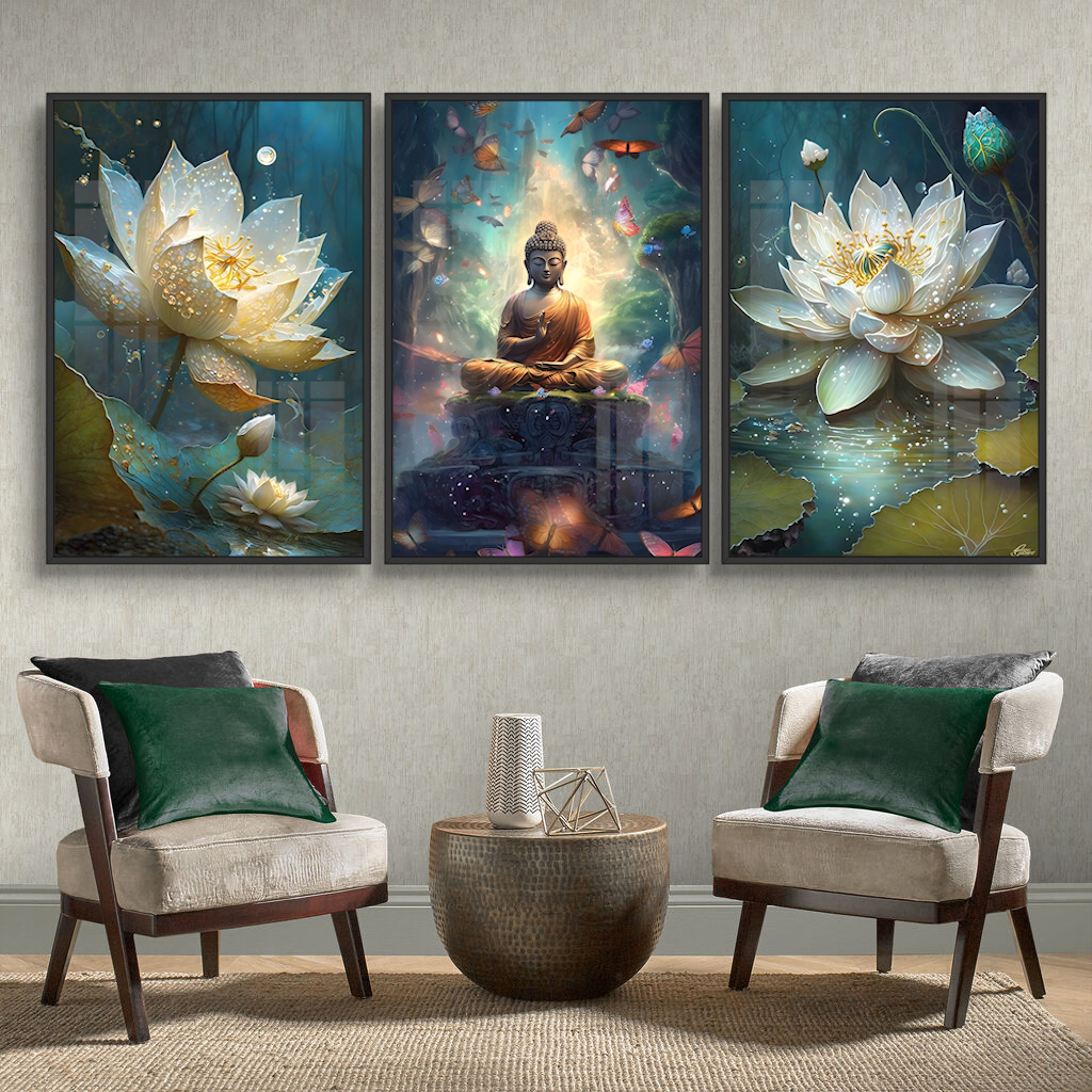 TRANH HOA SEN - Tranh Phật - Tranh Tráng Gương Treo Tường  Trang Trí Phòng Khách, Phòng Thờ, Không Gian Làm Việc