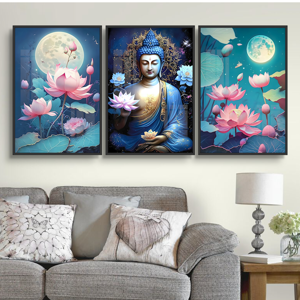 TRANH HOA SEN - Tranh Phật - Tranh Tráng Gương Treo Tường  Trang Trí Phòng Khách, Phòng Thờ, Không Gian Làm Việc