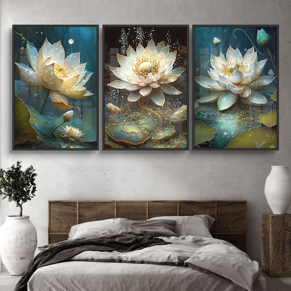 TRANH HOA SEN - Tranh Phật - Tranh Tráng Gương Treo Tường  Trang Trí Phòng Khách, Phòng Thờ, Không Gian Làm Việc