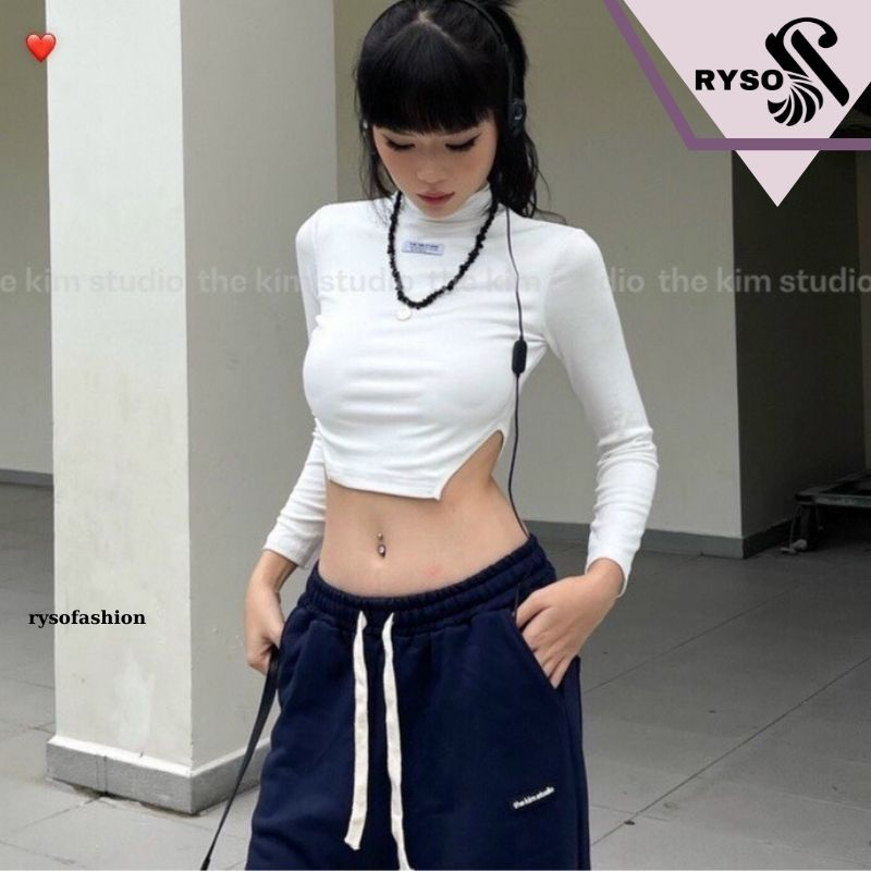 Áo Thun Crotop Nữ Dài Tay Cổ Lọ RYSO FASHION Thun Mềm Mại Cao Cấp Tay Nối Đa Dạng Phong Cách