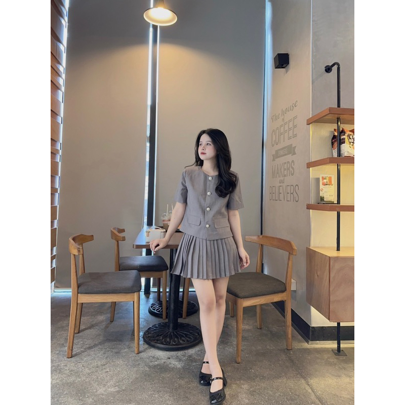 Set Áo + Chân Váy Dập Ly