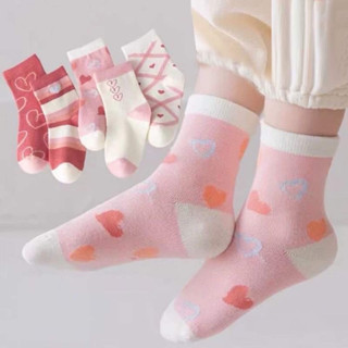 Set 5 Đôi Tất Cao Cổ Cho Bé Gái 6-9 Tuổi Mẫu Trái Tim Hồng T71