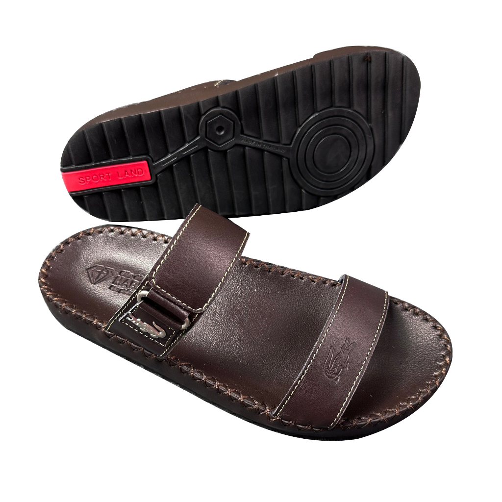 Dép nam quai ngang da bò cao cấp D80 mẫu hai quai nâu kiểu dáng trẻ trung thanh lịch