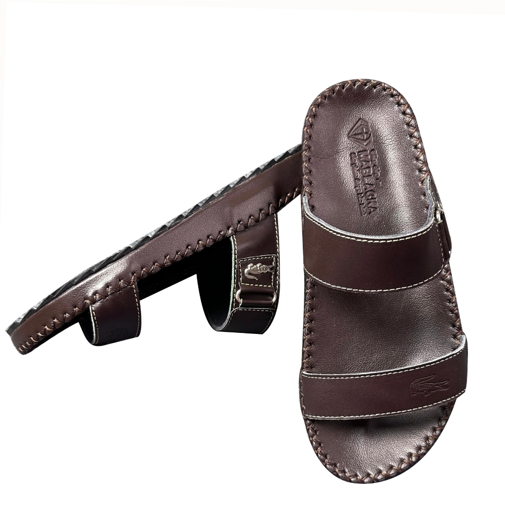 Dép nam quai ngang da bò cao cấp D80 mẫu hai quai nâu kiểu dáng trẻ trung thanh lịch