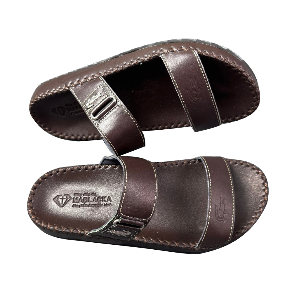 Dép nam quai ngang da bò cao cấp D80 mẫu hai quai nâu kiểu dáng trẻ trung thanh lịch