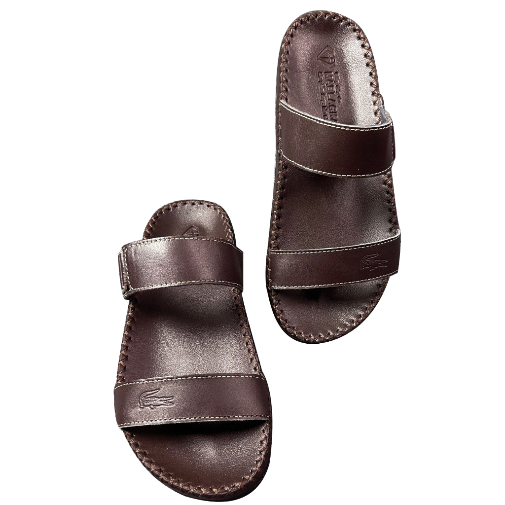 Dép nam quai ngang da bò cao cấp D80 mẫu hai quai nâu kiểu dáng trẻ trung thanh lịch