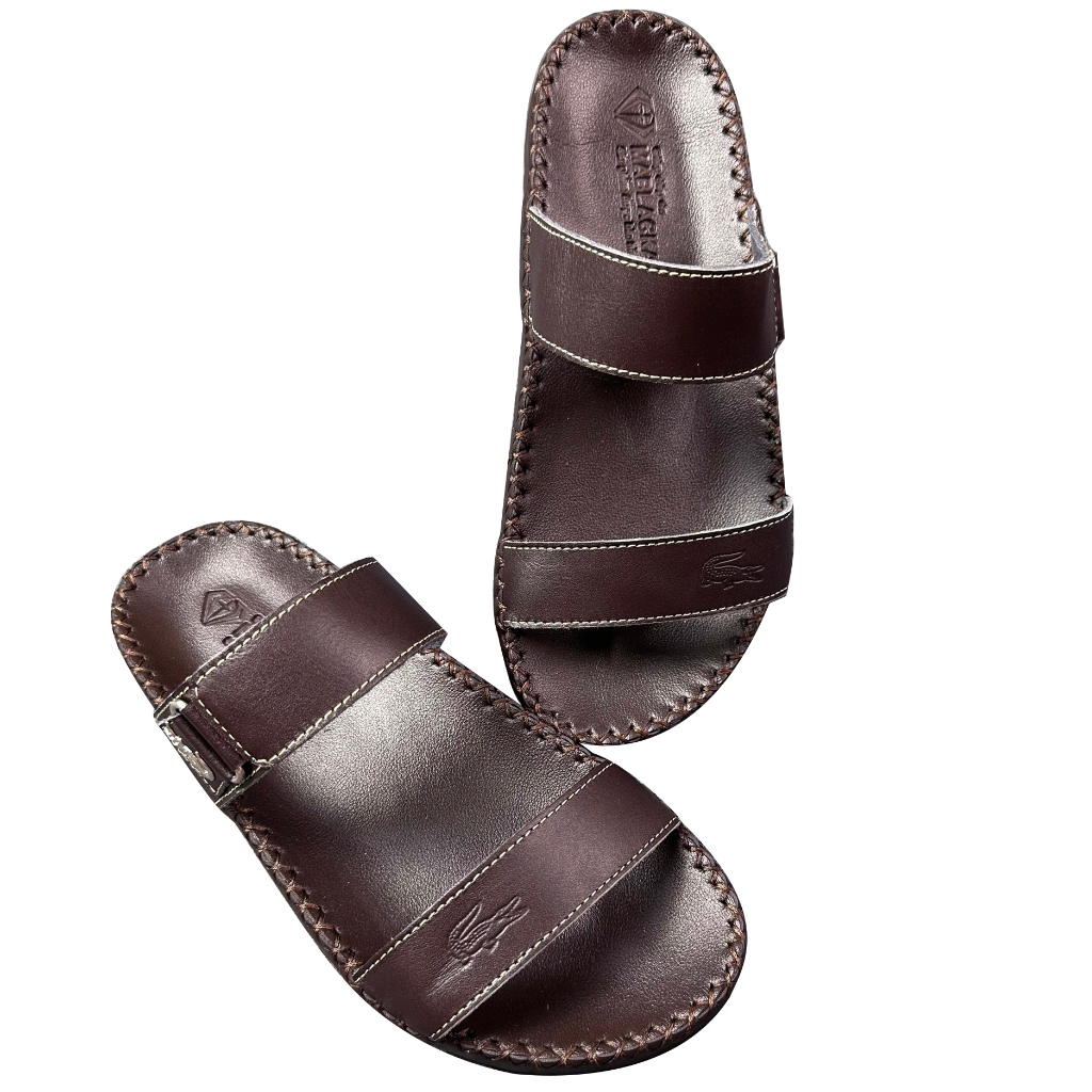 Dép nam quai ngang da bò cao cấp D80 mẫu hai quai nâu kiểu dáng trẻ trung thanh lịch