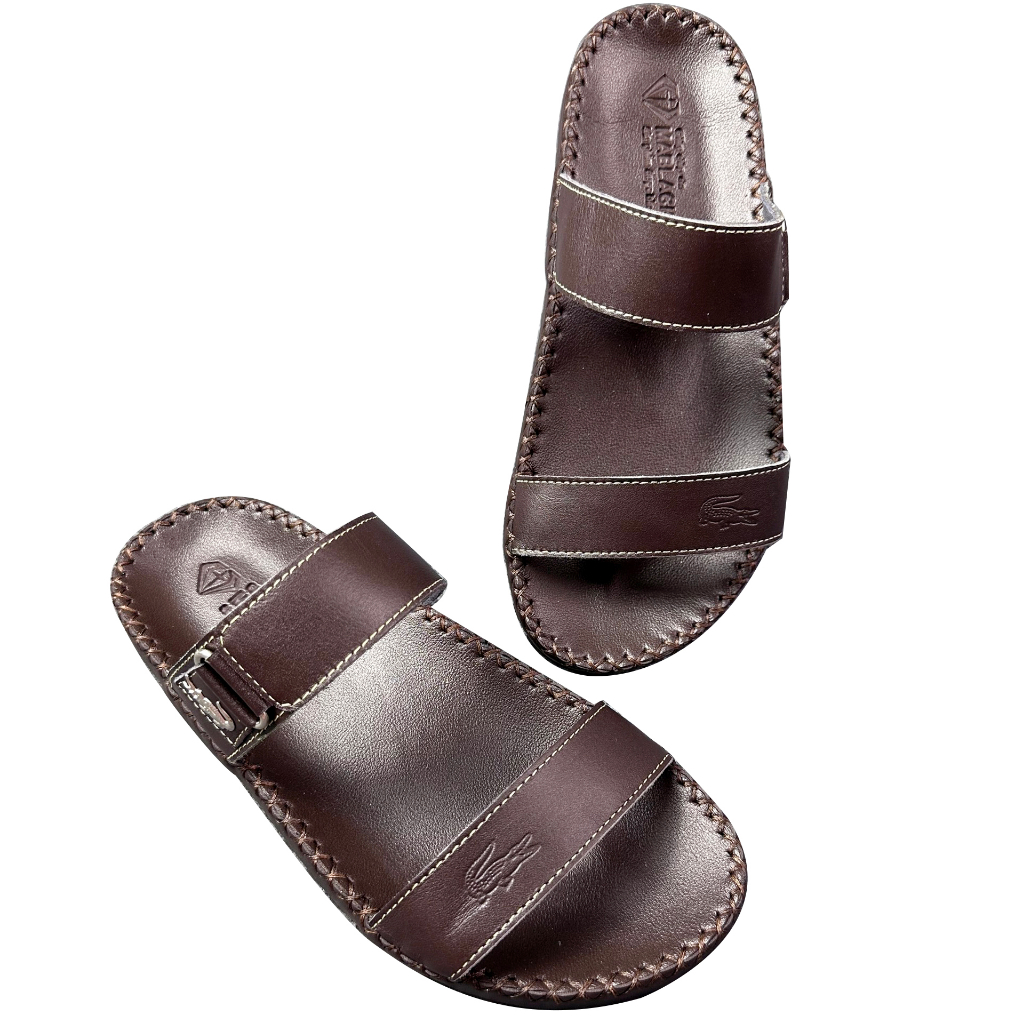 Dép nam quai ngang da bò cao cấp D80 mẫu hai quai nâu kiểu dáng trẻ trung thanh lịch