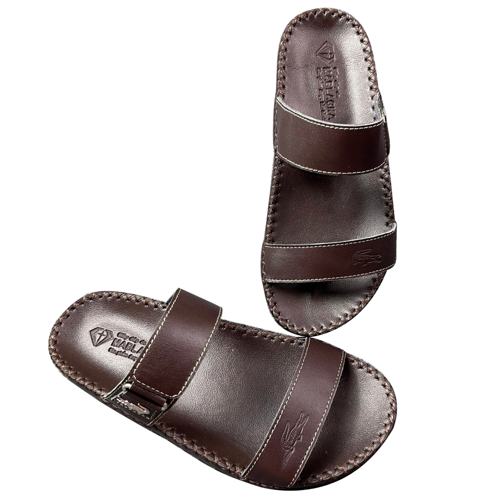 Dép nam quai ngang da bò cao cấp D80 mẫu hai quai nâu kiểu dáng trẻ trung thanh lịch