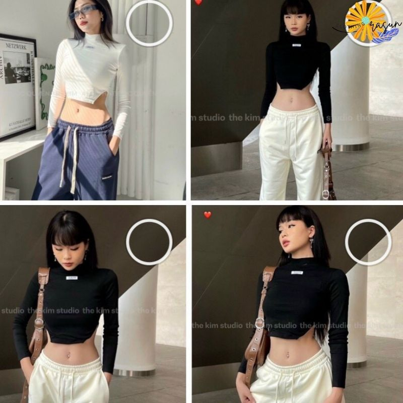 Áo Thun Crotop Nữ Dài Tay Cổ Lọ Thun Mềm Mại Cao Cấp Tay Nối Đa Dạng Phong Cách RASUN