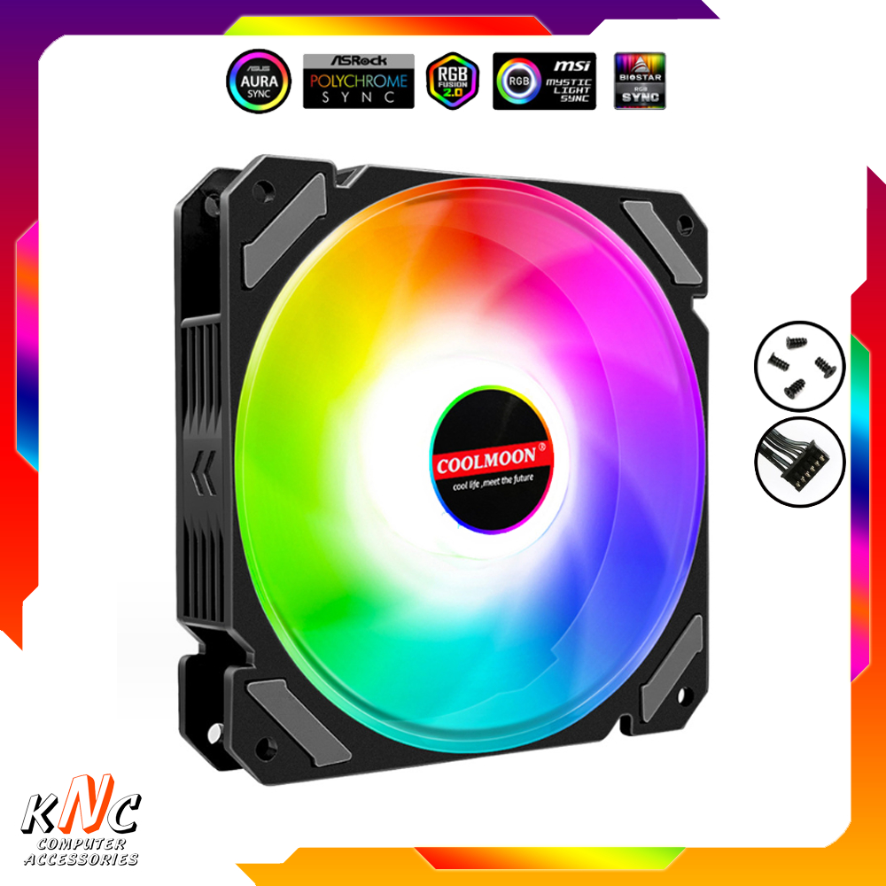 Quạt Tản Nhiệt Fan Led Coolmoon Y2 Màu Đen RGB 12cm 16 Triệu Màu Chuẩn Cắm 6pin - Hàng New
