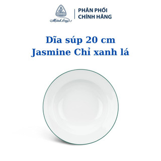 Dĩa súp minh long 20 cm jasmine chỉ xanh lá - gốm sứ cao cấp minh long i