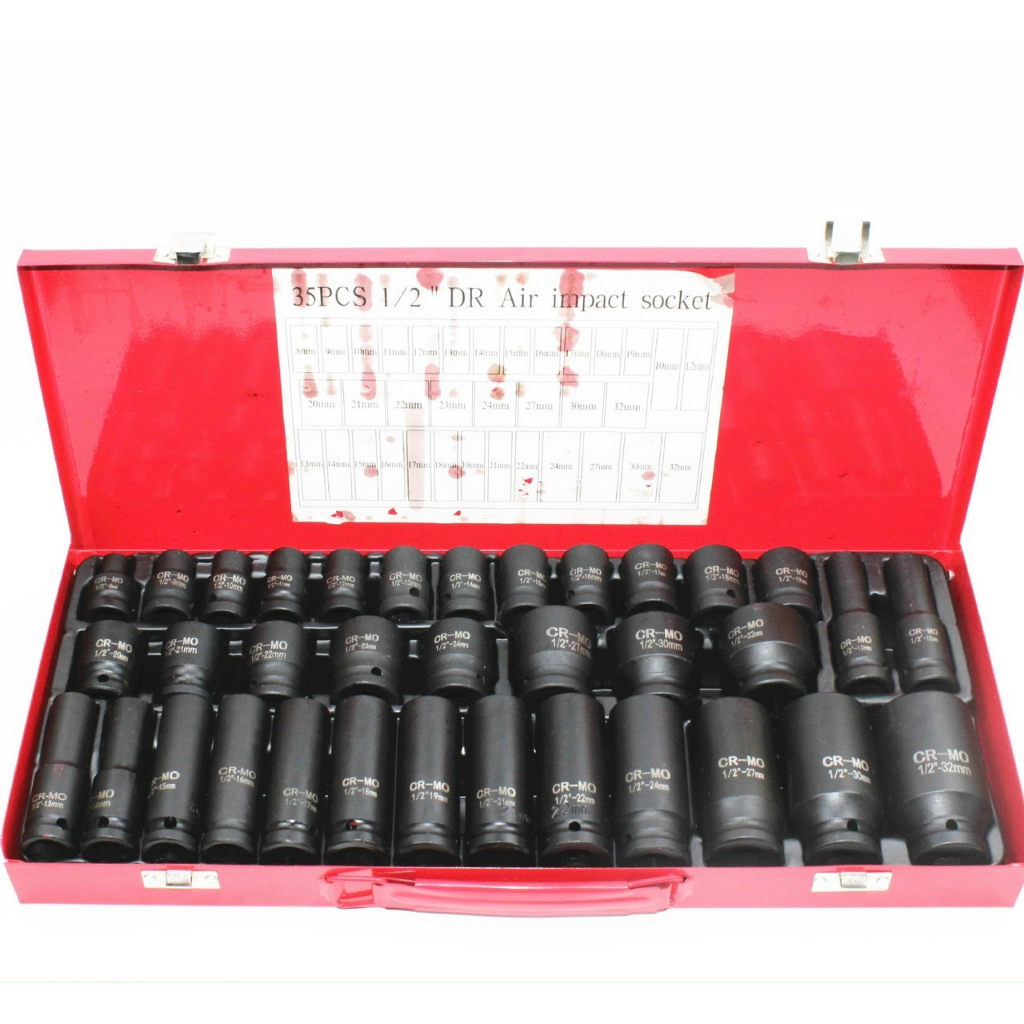 Bộ tuýp mở bu lông 1/2 inch đen thép CR-MO 35 chi tiết, bộ khẩu chuyên mở siết bulong thép đen siêu cứng