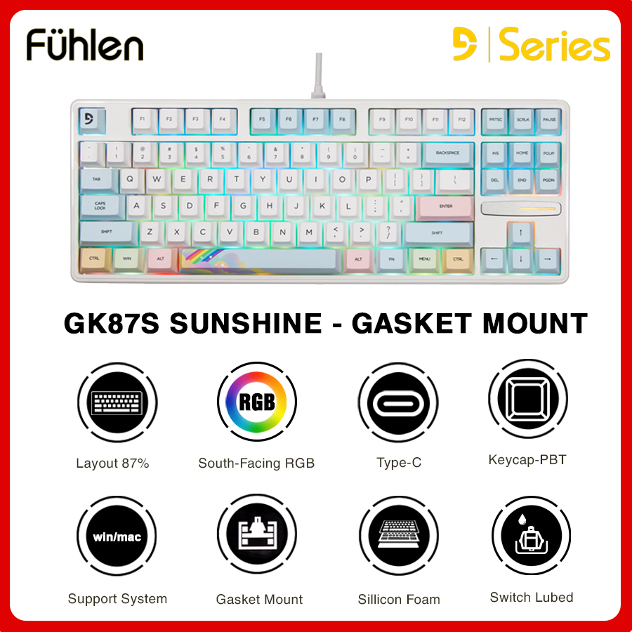 [Mã ELCL12 giảm 9% đơn 300K] Bàn phím Fuhlen GK87s LED RGB Sunshine Gasket Mount Silicone Foam - Bảo hành 2 năm