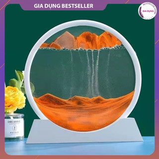 Tranh cát chảy chuyển động 3D viền trắng hình tròn size lớn, decor trang trí nhà, bàn làm việc, quà tặng độc đáo