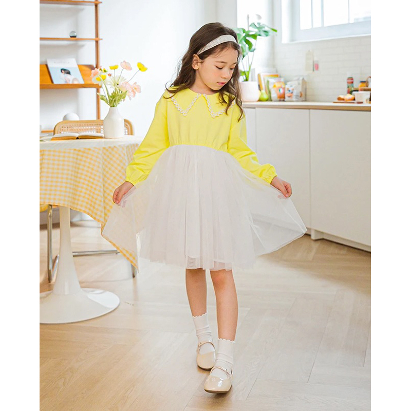 Đầm thu đông công chúa Lilipurri xuất xịn Hàn cho bé màu vàng