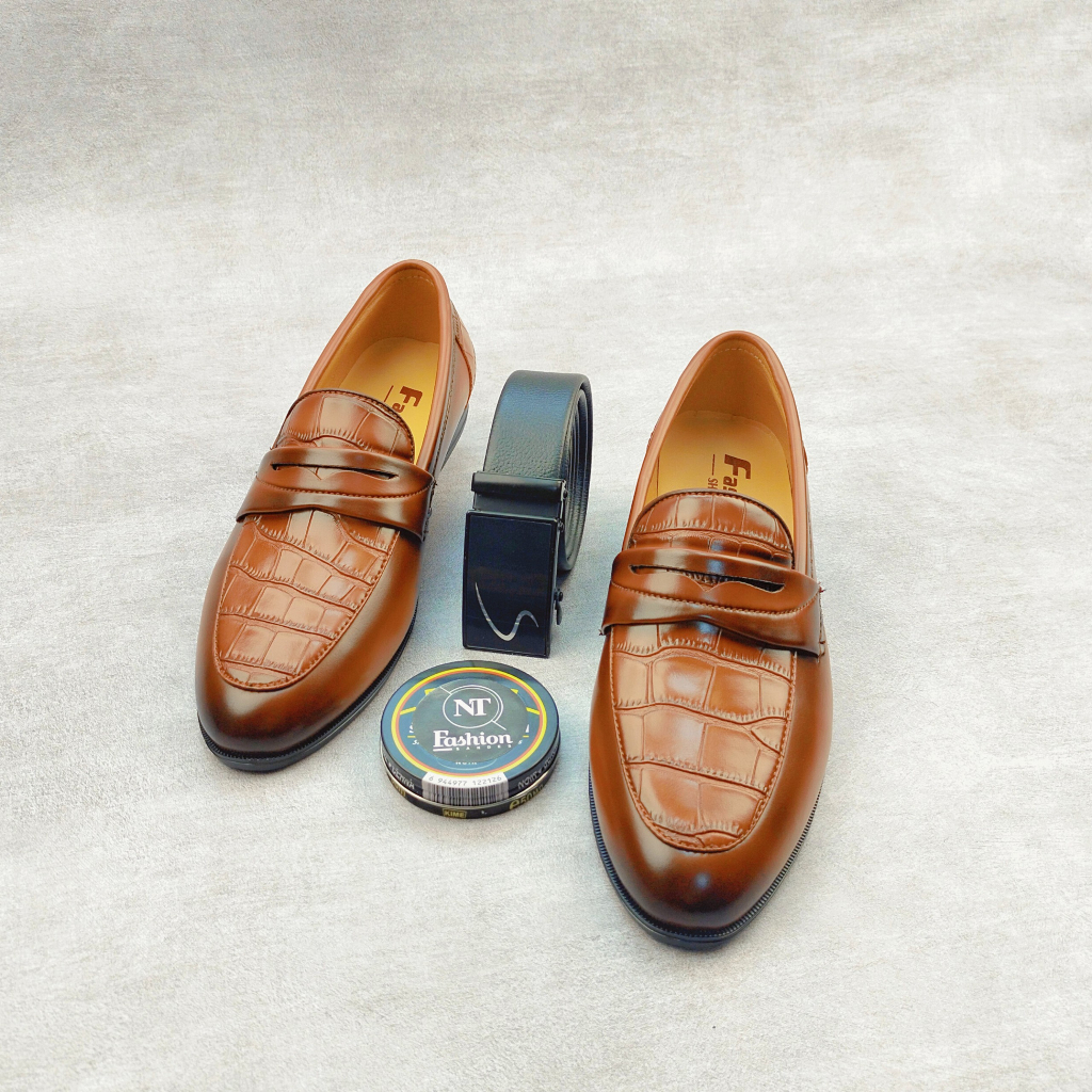 Giày lười da nam công sở 2 màu dập vân cá sấu cực chất giày dior nam da sít đế cao su