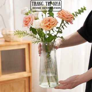 Bình hoa thủy tinh trong sọc vằn decor nhà cửa cao cấp