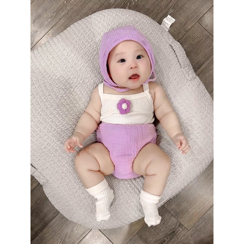 Set quần và mũ vải muslin cho bé sơ sinh đến 24 tháng