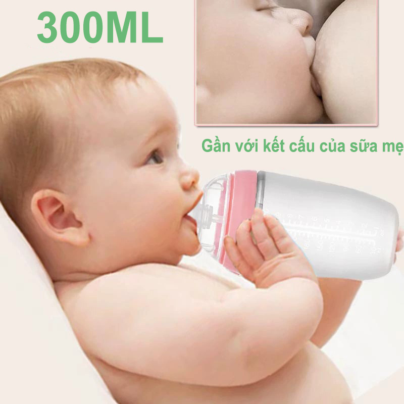 Bình Sữa  150ml/300ml Chất Liệu Núm Silicon Mềm Mại An Toàn Dành Cho Bé