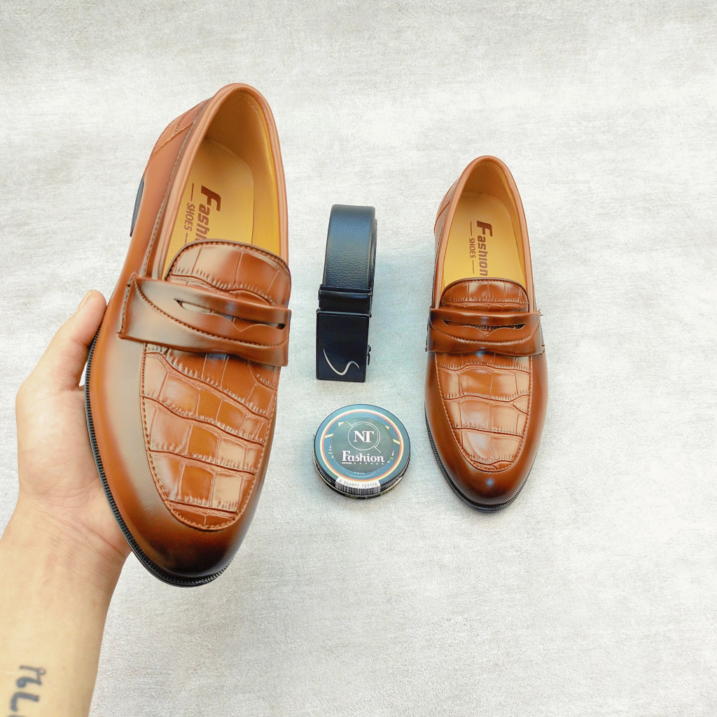 Giày lười da nam công sở 2 màu dập vân cá sấu cực chất giày dior nam da sít đế cao su