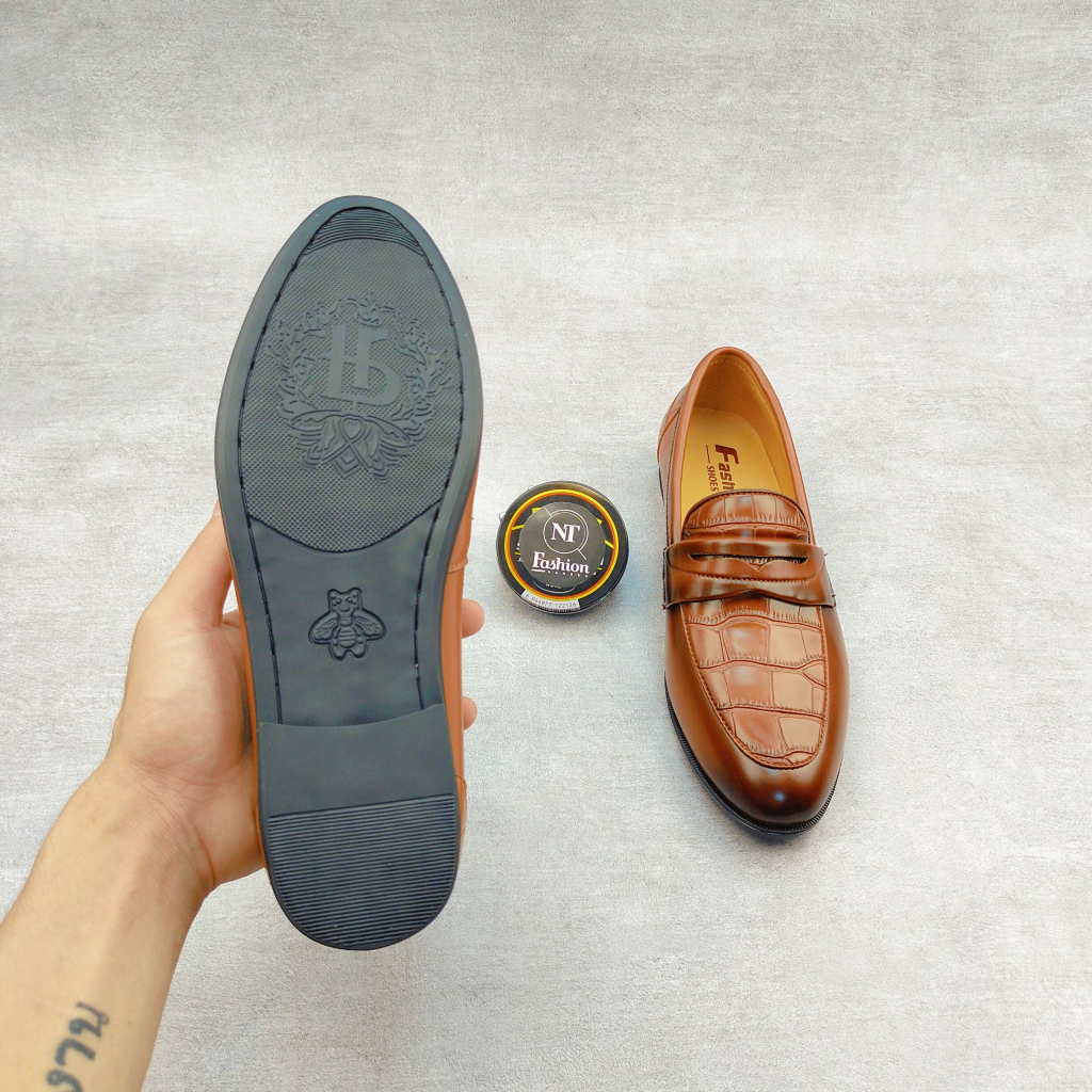 Giày lười da nam công sở 2 màu dập vân cá sấu cực chất giày dior nam da sít đế cao su