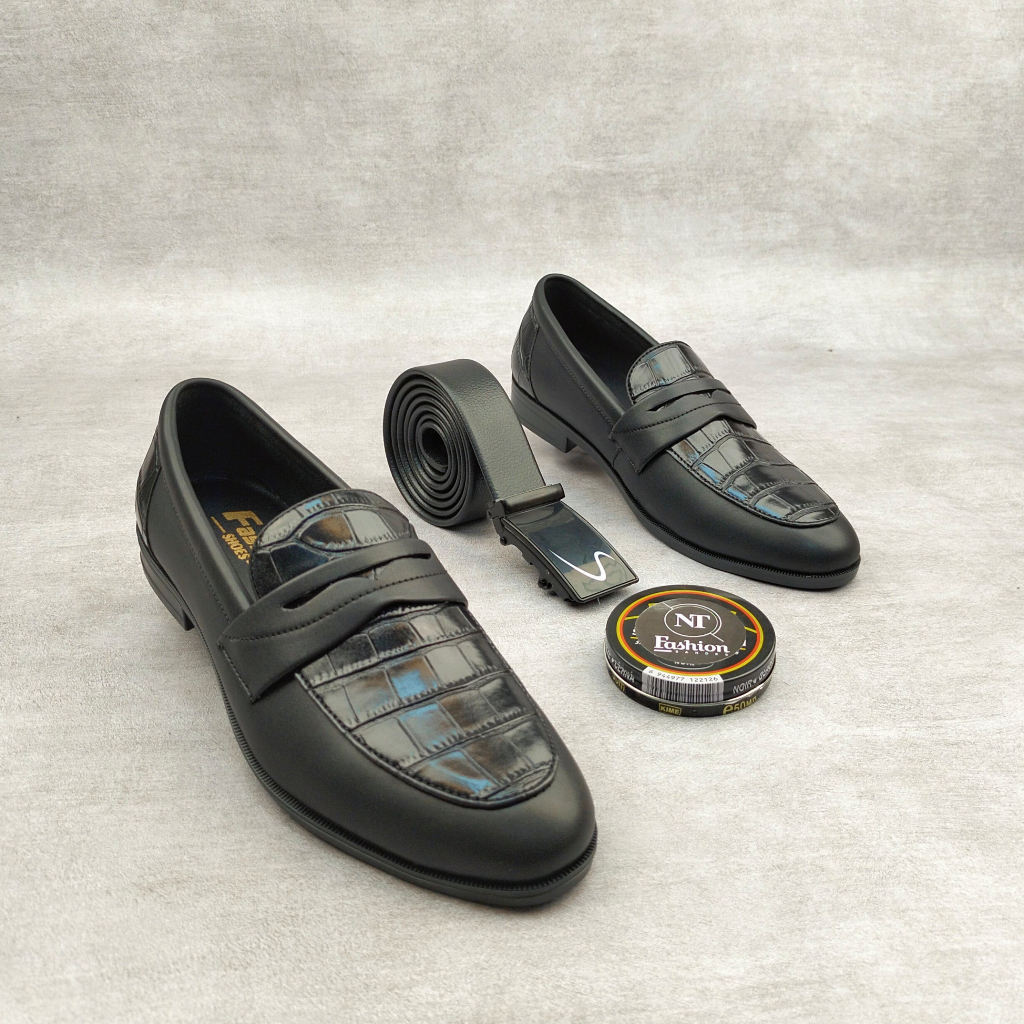 Giày lười da nam công sở 2 màu dập vân cá sấu cực chất giày dior nam da sít đế cao su